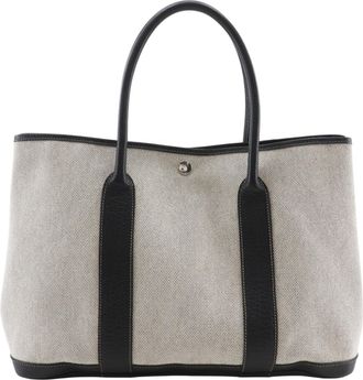 Herm&egrave;s Garden Gray Toile H Buffalo Leather Tote Bag (Pre-Owned)