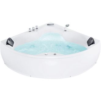 Beliani Beliani - Ba&ntilde;era Esquinera De Acr&iacute;lico Blanco 205 X 163 Cm 2 Plazas Con Chorros De Masaje Y Reposacabezas Senado