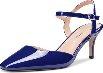 Castamere Women Stiletto Mid Heel Square Toe Pumps Court Shoe Ankle Strap Slingback Wedding Office Dress 6.5 CM Heels Navy Blue 6.5 UK