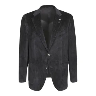 Lardini Blazers, male, Black, Size: M Single-breasted Corduroy Blazer