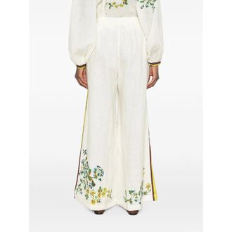 Alemais Floral Print Linen Trousers - Beige
