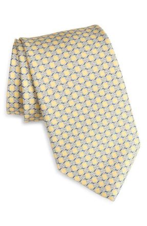 David Donahue Link Pattern Silk Twill Tie in Yellow at Nordstrom
