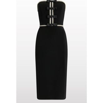 Jenny Packham Odette Bow Embellished Midi Dress in Liquorice at Nordstrom, Size 10 Uk