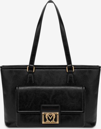 Love Moschino Shopper con placca logata - Nero