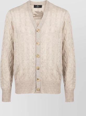 Etro cable knit v-neck long sleeve sweater