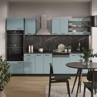 Vicco Mueble De Cocina R-line, Gris Azulado/antracita, 300 Cm Con Armario Alto, Sin Encimera