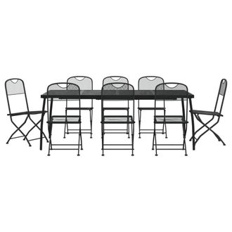 Berkfield Home 9 Piece Garden Dining Set Anthracite Metal Mesh in Black