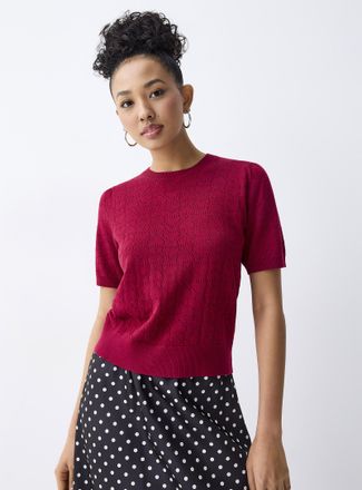 Twik Womens Puff sleeve pointelle knit sweater