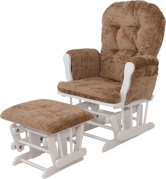Hhg Hhg - Sill&oacute;n Relax 009, Mecedora Con Taburete Tela Chenilla (465g/m&sup2;) Oeko-tex, Marr&oacute;n Claro, Armaz&oacute;n Blanco