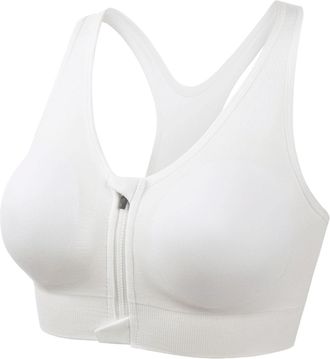 Generic Womens Front Zip Sports Bra - Wireless Lightweight Workout Top for Running Yoga, Supportive Breathable Comfort (White, XXXXXL)