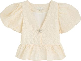 Sister Jane Reef Jacquard Cloqué Blouse - Off White - 12 (UK12 / M)