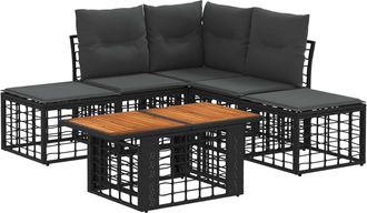 vidaXL Conjunto De Sof&aacute;s De Jard&iacute;n 6 Uds. Negro Y Gris Oscuro Vidaxl