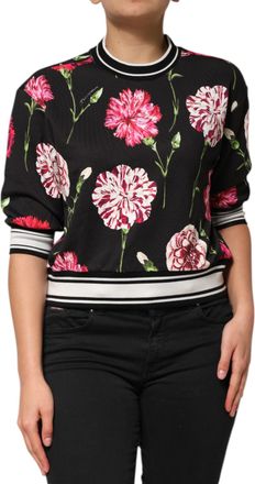 Dolce & Gabbana Black Floral Print Cotton Short Sleeves Womens Top