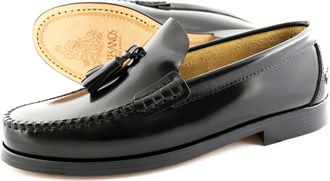 Latinò Jeans Leather Suit Shoes Black Mens Loafers with Leather Soles Tassel Slippers Handmade Moccasins, black, 10 UK