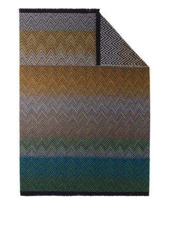 Missoni Home Plaid met chevron-patroon en franje - Zwart