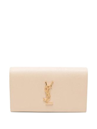 Saint Laurent logo-plaque clutch bag - Neutrals