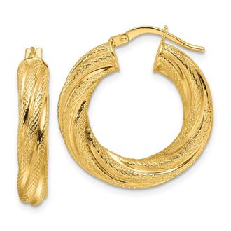 Diamond2Deal 10k Yellow Gold Polished 4.7mm Textured Twist Hoop Earrings