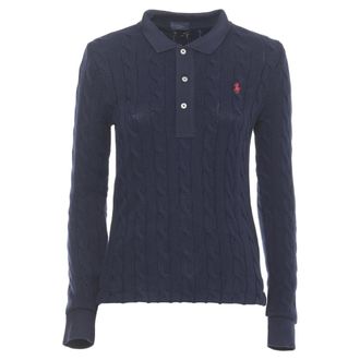 Ralph Lauren Round-neck Knitwear, female, Blue, Size: S Cotton Three-Button Polo