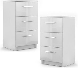 Vicco Comodini camera da letto, Bianco lucido, 38 x 66 cm Set di 2