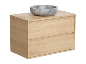 Vente-Unique Mueble de ba&ntilde;o con lavabo de piedra - Chapado en roble - 80 cm - MILIPAM