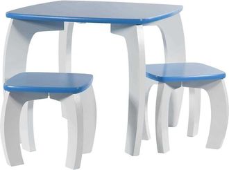 Wanderlust Deco Wanderlust Deco - Set Mesa Y 2 Taburetes De Madera Blancos/azules 96x48x42 H Cm
