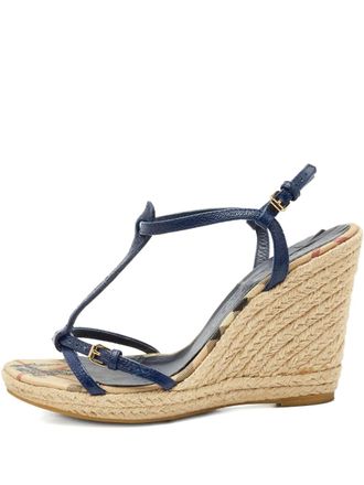 Burberry wedge-heel leather sandals - women - Calf Leather/Calf Leather/Rubber - 38 - Blue
