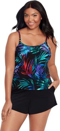Trimshaper Farrah Scoopneck Swim Romper with Pockets in Fern Forest at Nordstrom, Size 16
