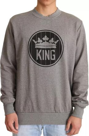 Dolce & Gabbana Gray Crown King Cotton Pullover Mens Sweater
