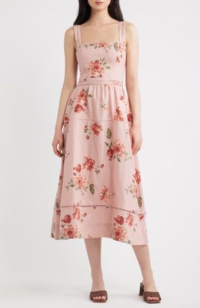 Reformation Everett Linen Midi Sundress in Rose Serenade at Nordstrom, Size 12