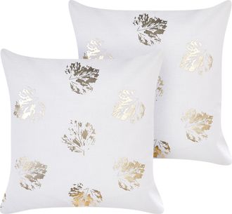 Beliani Beliani - Conjunto De 2 Cojines De Terciopelo Blanco Dorado 45 X 45 Cm Hojas Goldenrod
