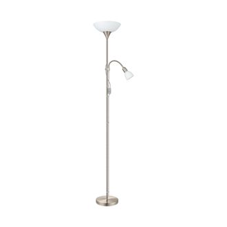 Loops Floor Lamp Light Satin Nickel Shade White Plastic Glass Bulb E27 E14 1x60W 1x25W in Metallics