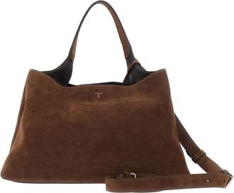 Tod's Womens Handbag Suede Brown Calf Leather Handbags Hand Bags