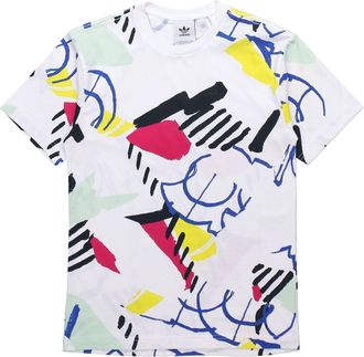 adidas originals Cozy Sports Printing Round Neck Short Sleeve White FM1550