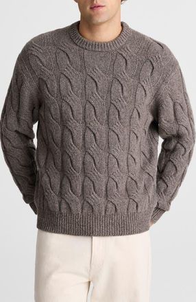 Madewell Crewneck Cable Knit Wool Blend Sweater in Heather Dark Driftwood at Nordstrom, Size Xx-Large