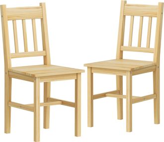 OEM Juego De 2 Sillas De Comedor De Madera Sillas De Cocina Con Respaldo De Listones, Asiento Amplio Madera Natural