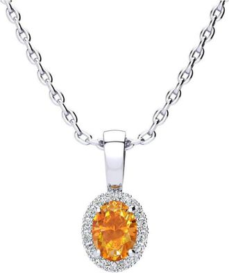 SuperJeweler 1/2 Carat Oval Shape Gemstone and Halo Diamond Necklace In Sterling Silver With 18 Inch Chain