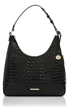 Brahmin Tabitha Croc Embossed Leather Shoulder Bag in Black Melbourne at Nordstrom