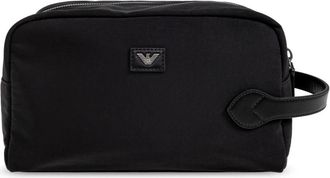 Emporio Armani Cosmetische tas met logo-applicatie - Heren - Toilettassen - Zwart - ONE Size - Leer - Tassen