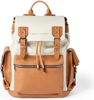 Brunello Cucinelli Calfskin and cowhide backpack in Ivory at Nordstrom
