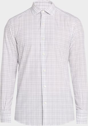 Ermenegildo Zegna Mens Tonal Plaid Cotton Classic-Fit Sport Shirt