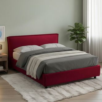 Dmora Cama Francesa Brienza, Colch&oacute;n Incluido, Desenfundable Made In Italy, Con Almacenamiento, Rojo