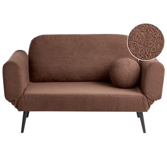 Beliani Sof&aacute; Cama Con Coj&iacute;n Redondo Tapizado De Boucl&eacute; Patas De Hierro Sala De Estar Dormitorio Marr&oacute;n Dorotea