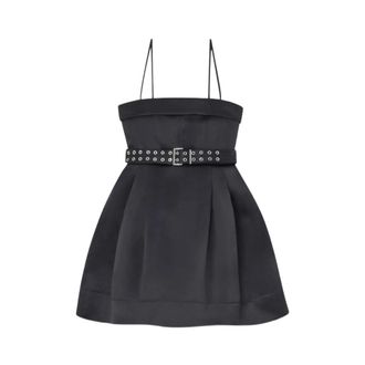 Ganni Short Dresses, female, Black, Size: XS Belted A-line Dress