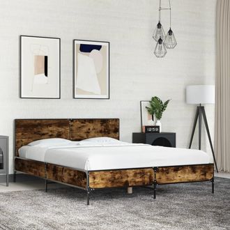 vidaXL Vidaxl - Estructura Cama Madera Ingenier&iacute;a Metal Roble Ahumado 140x190cm
