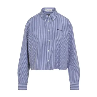 Miu Miu Shirts, female, Blue, Size: 2XS Striped Cropped Shirt
