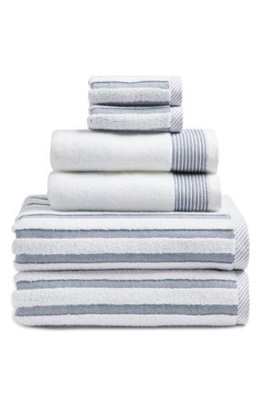 Nordstrom Mixed Stripe 6-Piece Cotton Towel Set in Blue Vintage Multi at Nordstrom, Size 6 Piece Set