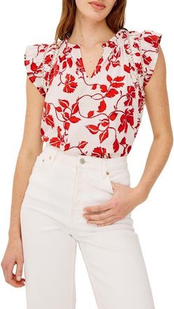 Rails Floral Ladder Stitch Flutter Sleeve Top in Red Jasmine at Nordstrom, Size Xx-Large