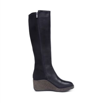 Aetrex Womens Rose Knee High Cork Wedge Boot In Black