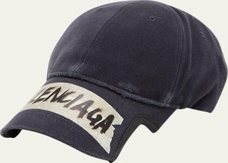 Balenciaga Mens Masking Tape Logo Distressed Baseball Cap