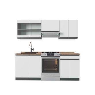 Vicco Mueble De Cocina R-line, Blanco/antracita, 200 Cm, Et Roble